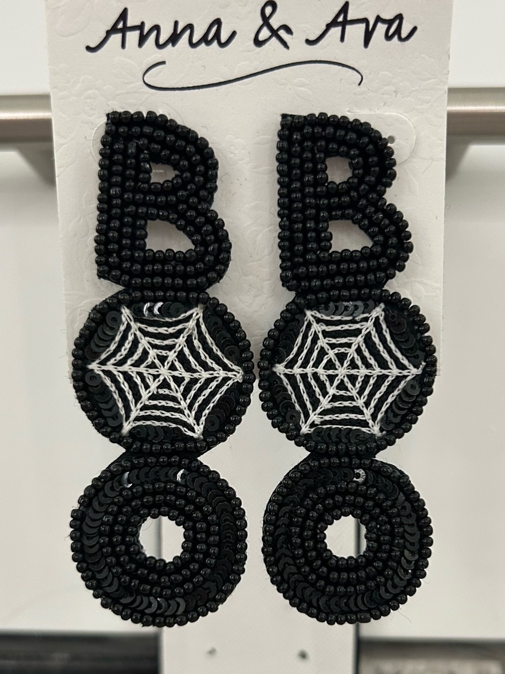 Anna & Ava Black Dangle '8' Beaded Halloween Earrings